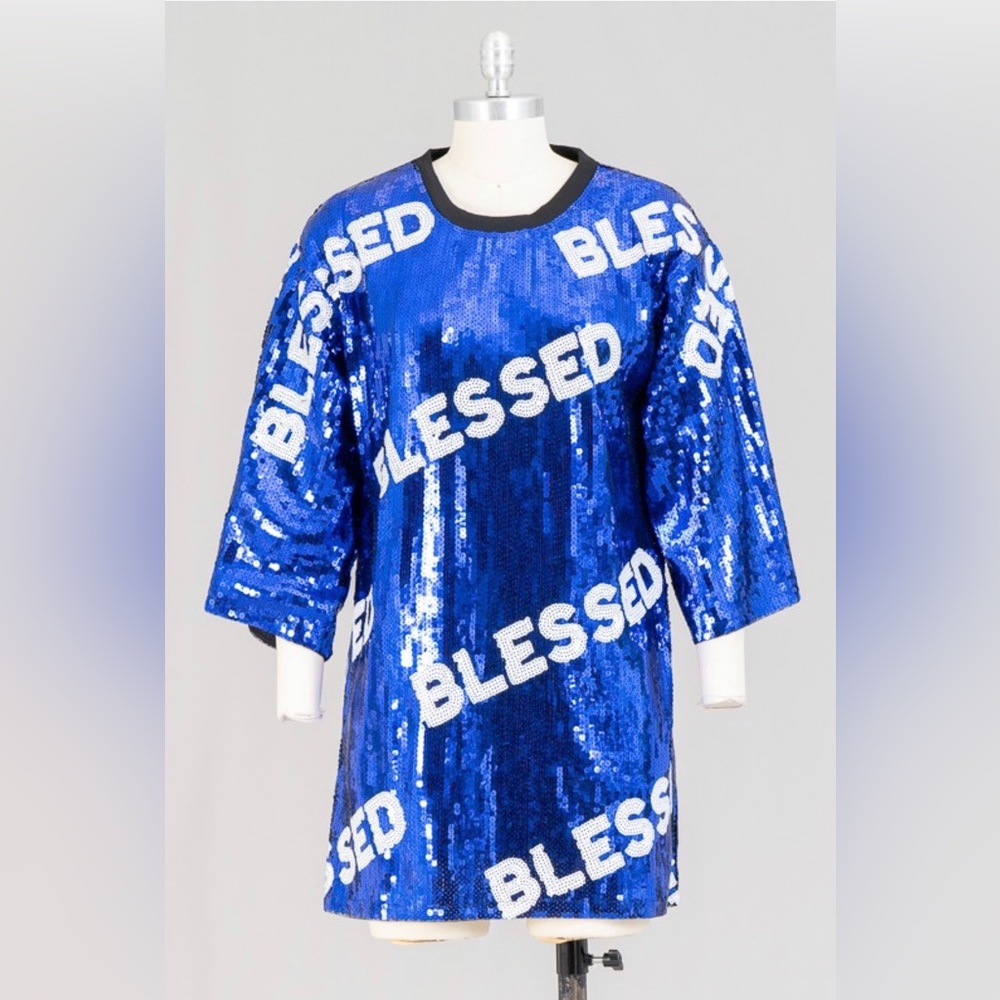 💙 SO BLESSED 💙 Sequin Pullover  Dress